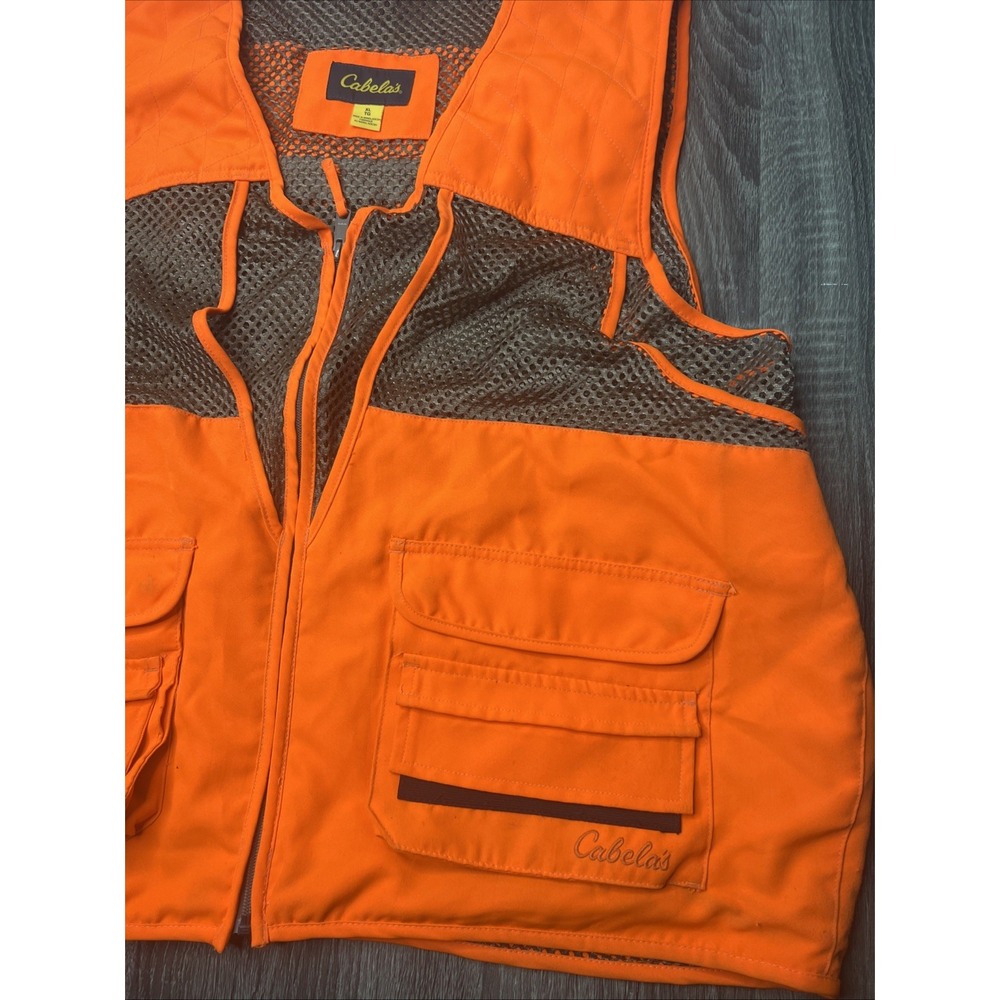 Cabela's Fowl Hunting Vest Mens XL Tan Orange Safety Pocket Storage Bird Duck - Picture 6 of 7